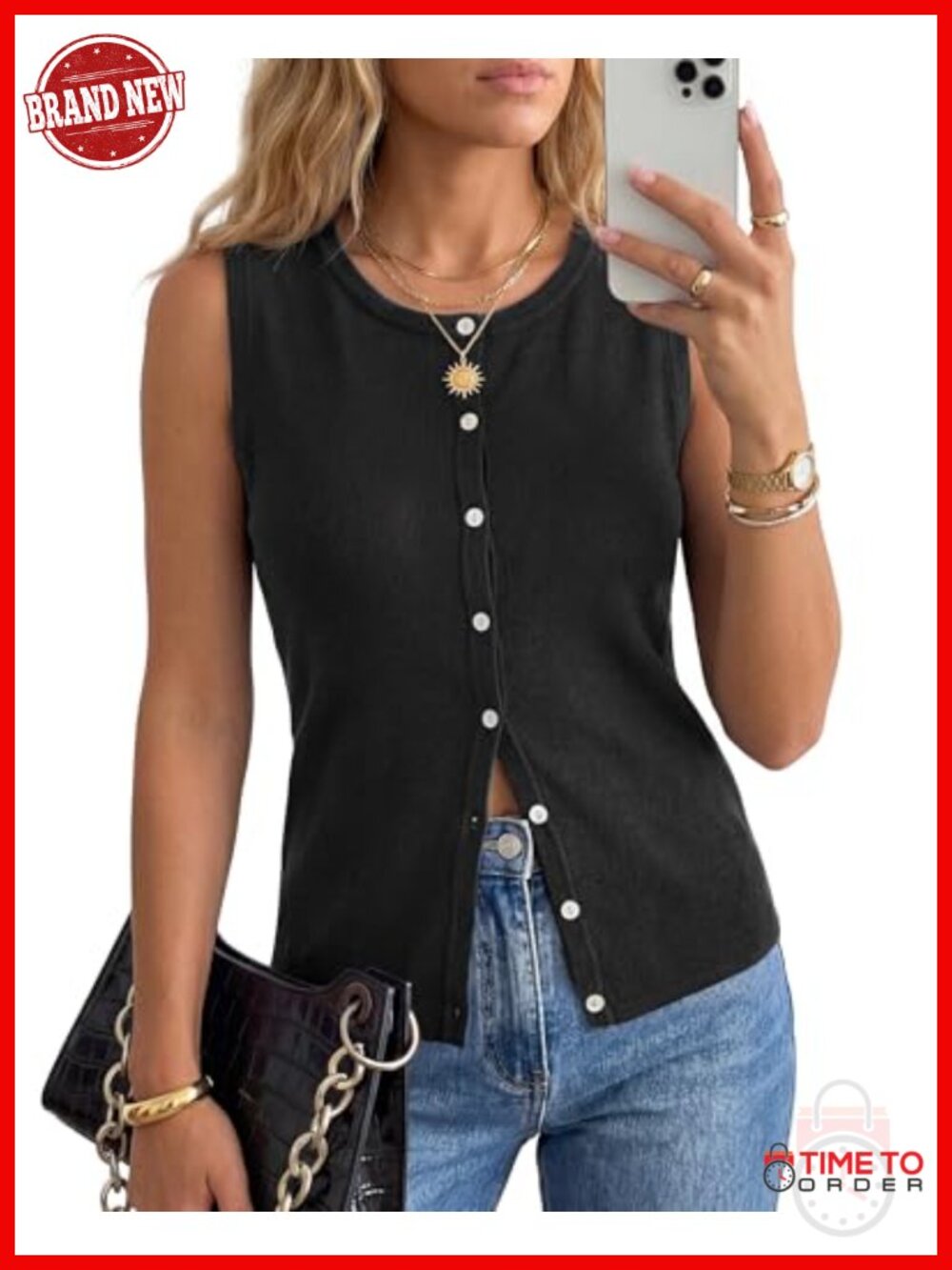 Wool Blend Non See Through Button Down Business Casual Tank Top